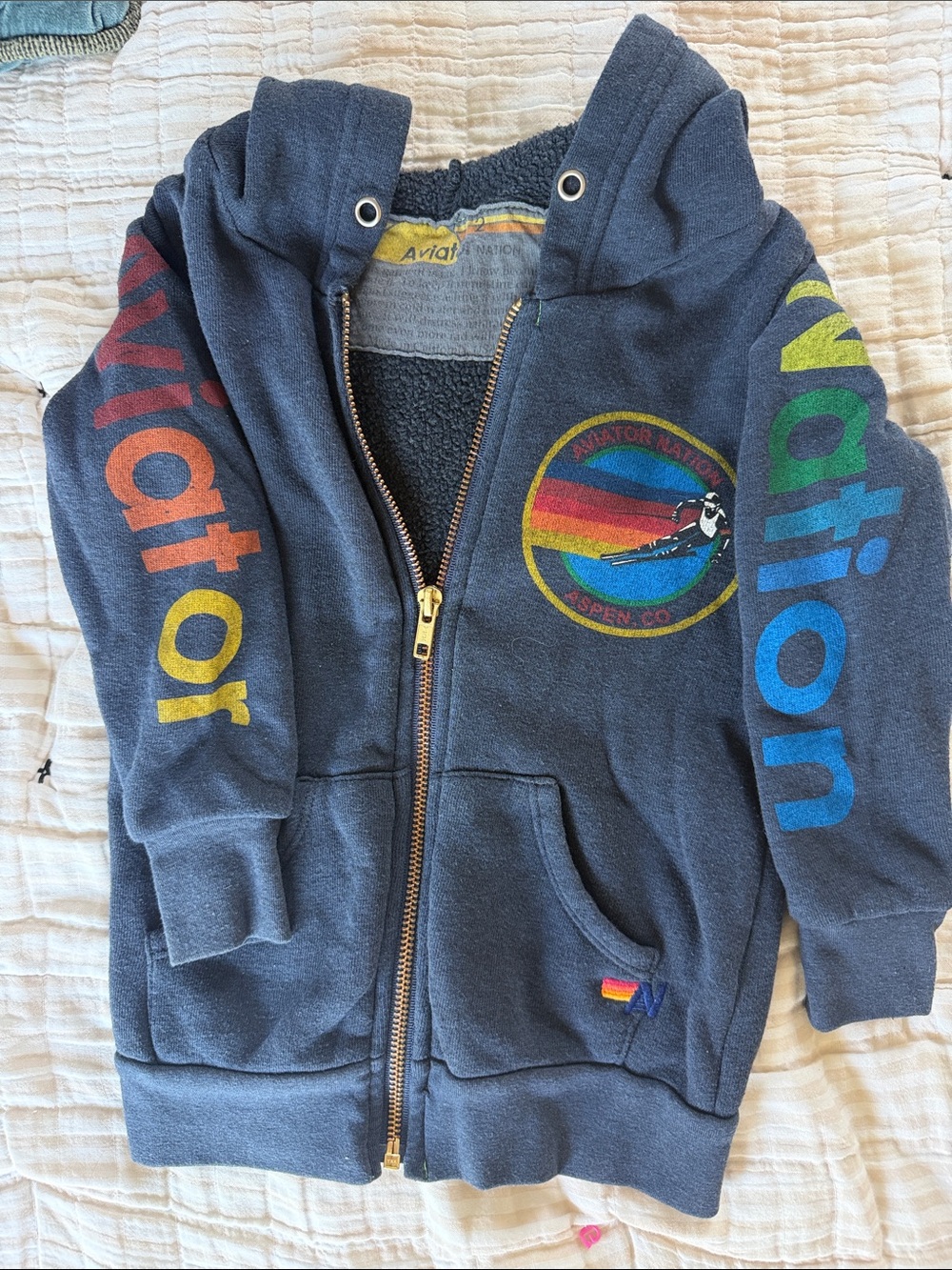 Aviator Nation Navy Rainbow Logo Kids Zip Hoodie